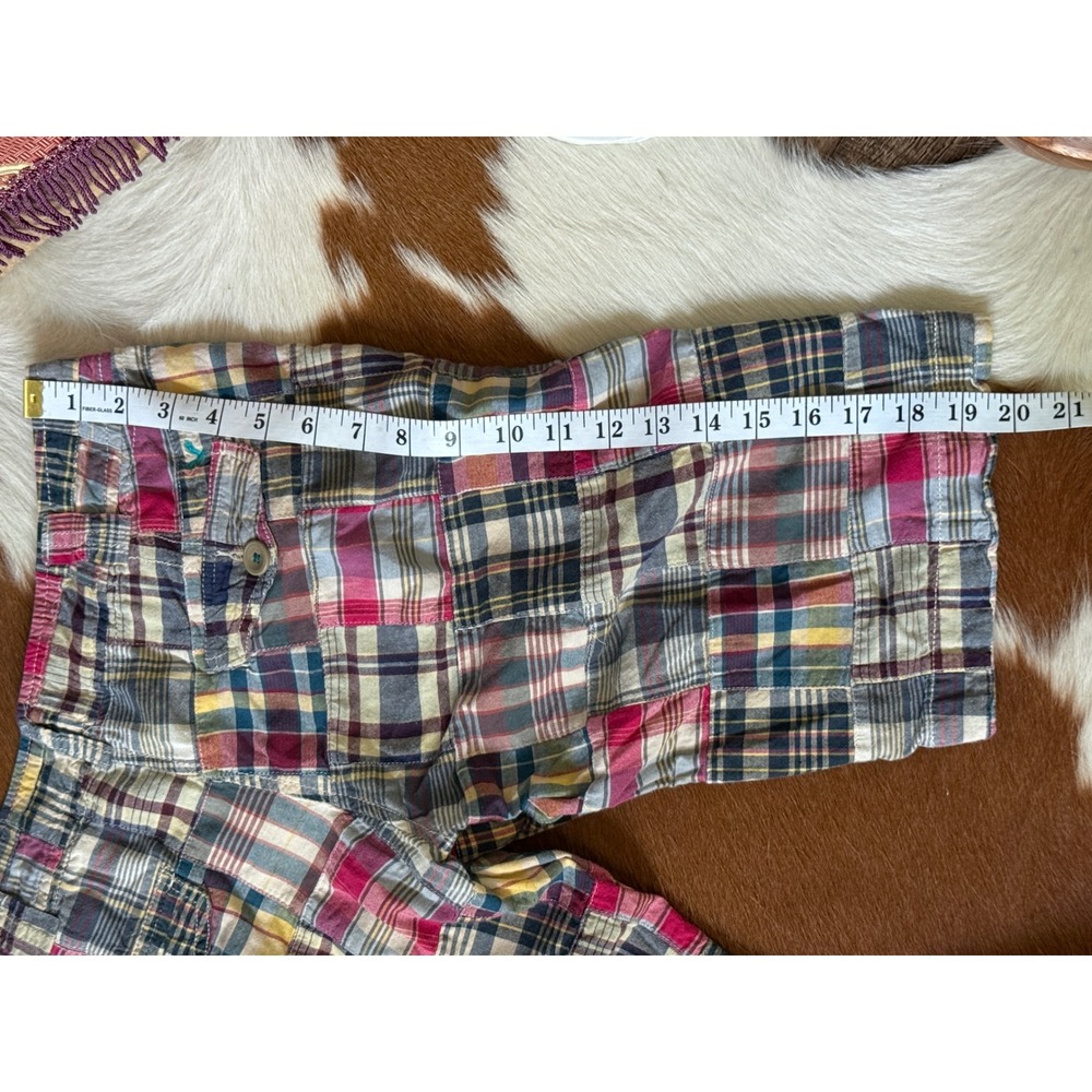 American Eagle Retro 90s Bermuda Shorts Plaid Patchwork Cargo Pink Blue 8 Y2K - Picture 11 of 12
